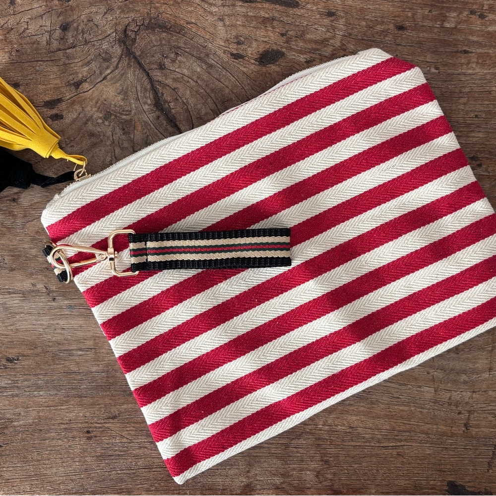 Red & White Striped Wristlet Clutch with Tassels - Picture 5 of 6